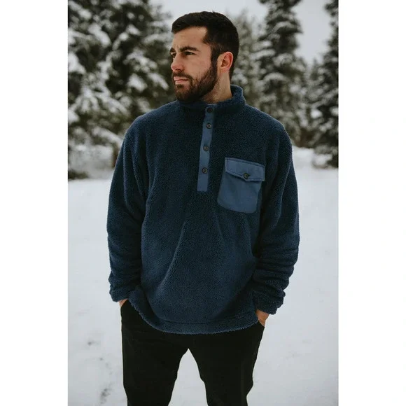 NWT Orvis 1/4 Button Fuzzy Fleece Pullover Navy Plush Sherpa Men's Sz XL H14598 - Picture 1 of 12